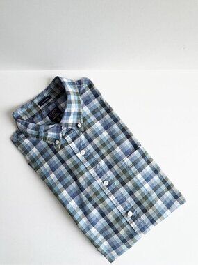 J. Crew Flex Wash Classic Long Sleeve Gingham Blue/Green Plaid Button-Down Shirt